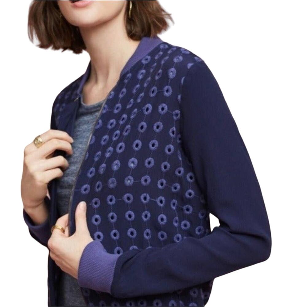 Amadi Anthropologie crepe embroidered  bomber jacket